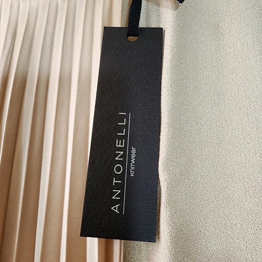 ANTONELLI silk crepe beige midi dress zipper closure - Picture 10 of 14